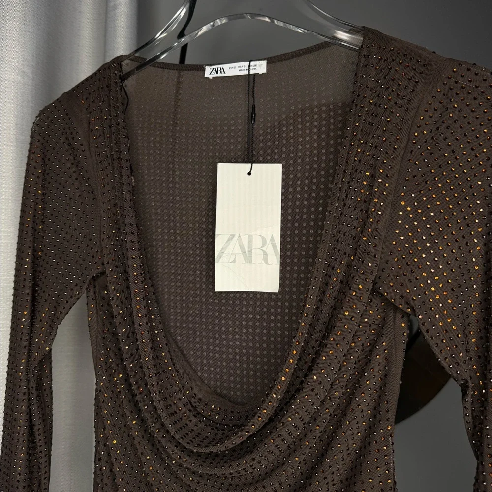 Zara Black Sheer Long Sleeve Blouse - Picture 7 of 9